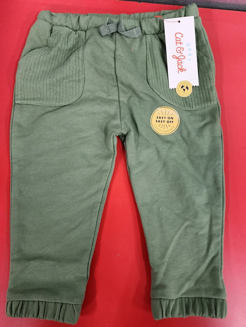 Cat & Jack Olive Green Jogger Pants with Ribbed Pockets